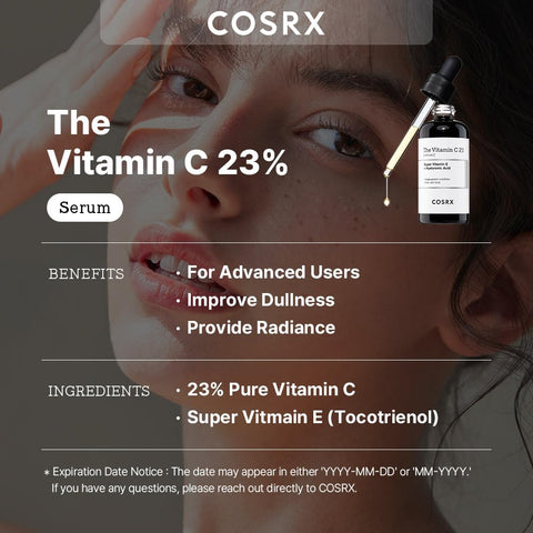 [COSRX] Pure Vitamin C 23% Serum with Vitamin E & Hyaluronic Acid, Brightening & Hydrating Facial Serum for Fine Lines, Uneven Skin Tone & Dull Skin, 0.7oz/20g, Korean Skin Care