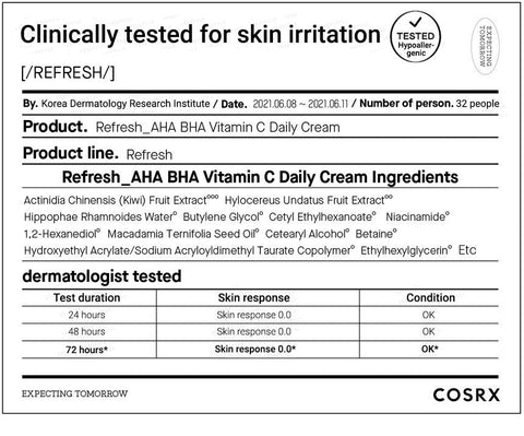 [COSRX] AHA BHA VITAMIN C Daily Cream 1.69 fl. oz 50 ml, Face Cream, Brighten, Anti Aging, Plumping Skin, Natural, Fruit