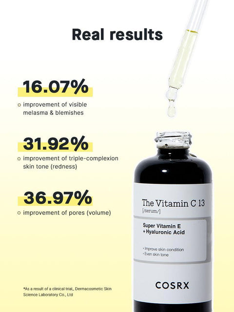 [COSRX] Pure Vitamin C 13% Serum with Vitamin E & Hyaluronic Acid, Hydrating Facial Serum for Fine Lines, Uneven Skin Tone & Dull Skin, 0.67fl.oz/20ml, Korean Skin Care